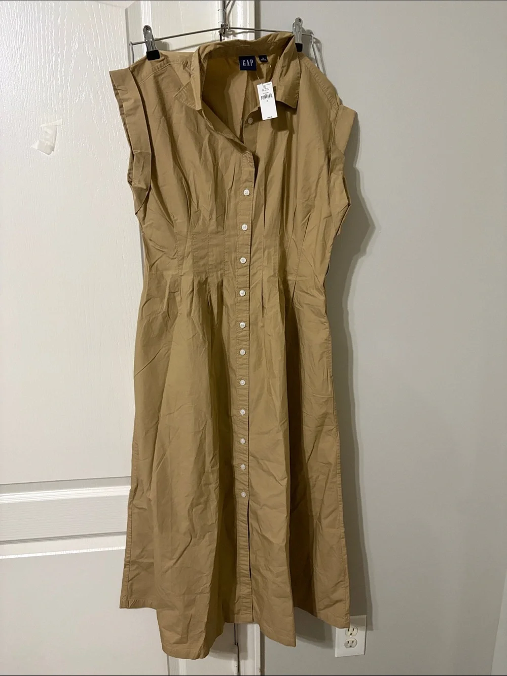 GAP Tan Button-Front Midi Dress - Picture 1 of 6
